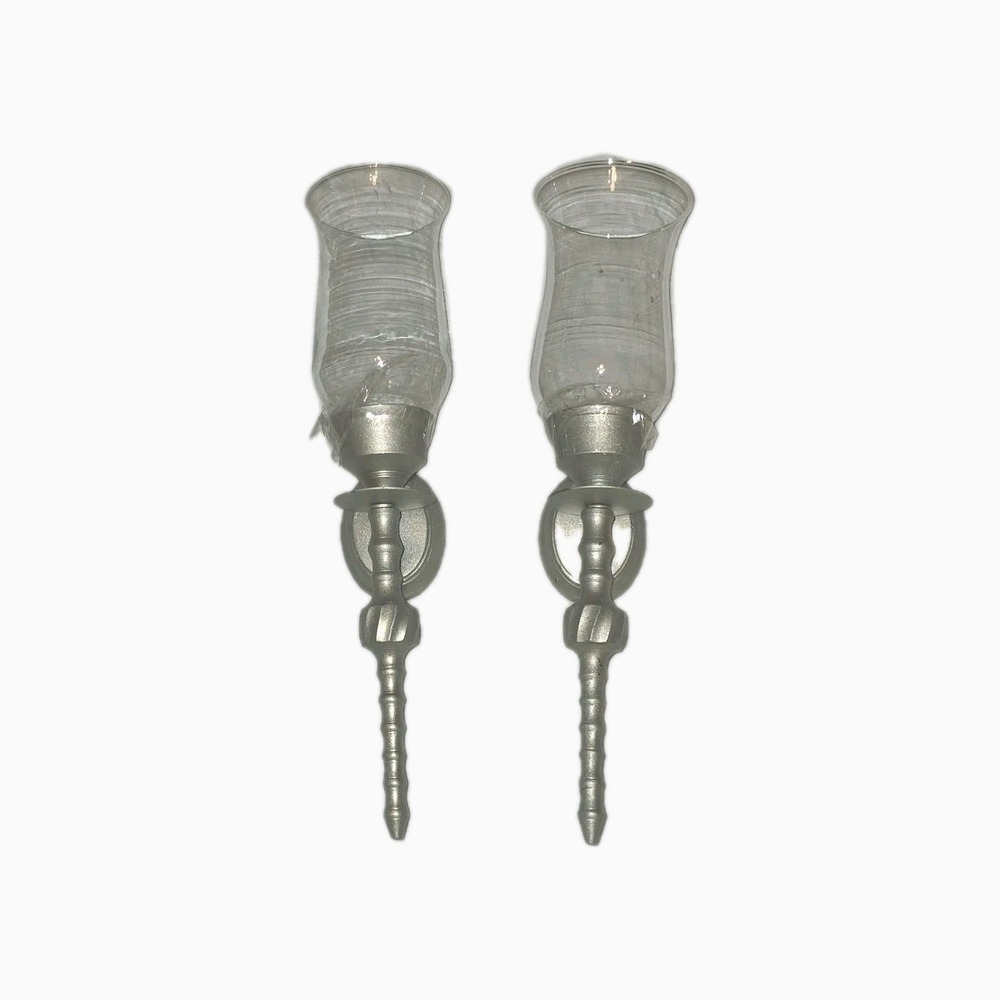 Pair‎ Of Pewter Hurricane Wall Scones. Vintage, Colonial,